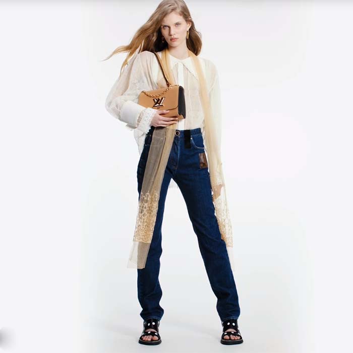 Louis Vuitton LV Women Twist MM Handbag Camel Light Brown Epi Leather