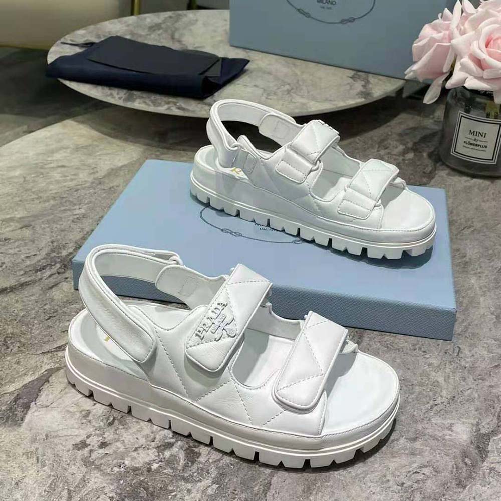 Prada Women Padded Nappa Leather Sandals-White