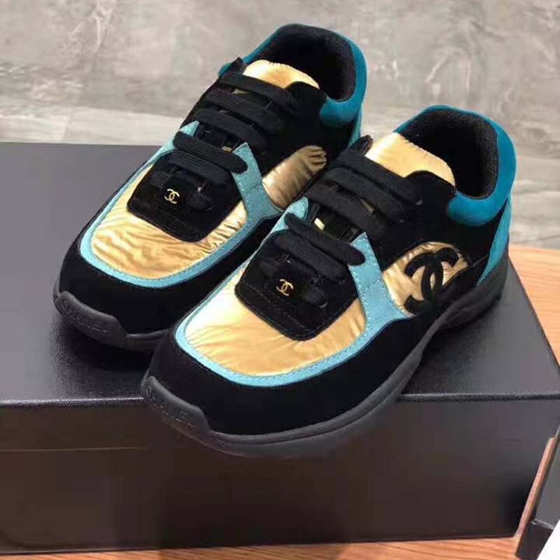 Chanel Women Velvet Calfskin & Mixed Fibers Sneakers-Gold