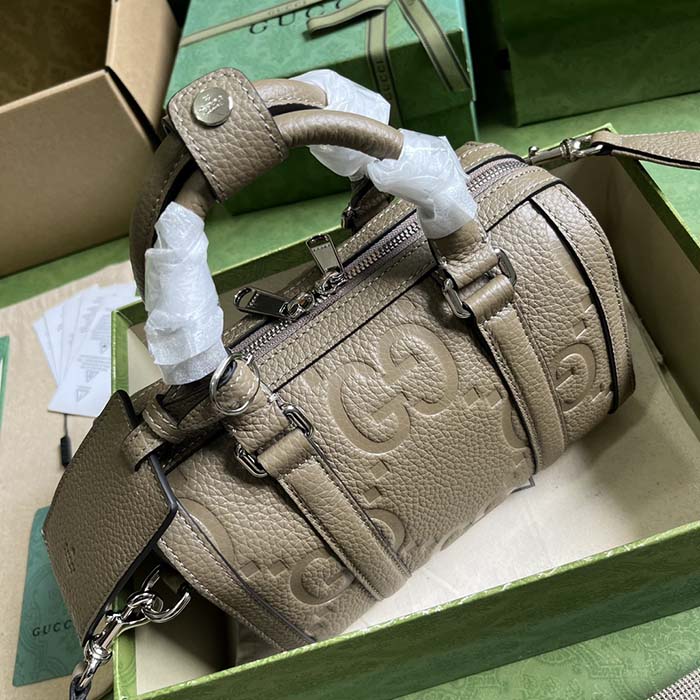 Gucci Unisex Jumbo GG Mini Duffle Bag Dark Green Leather Double G Zip Closure