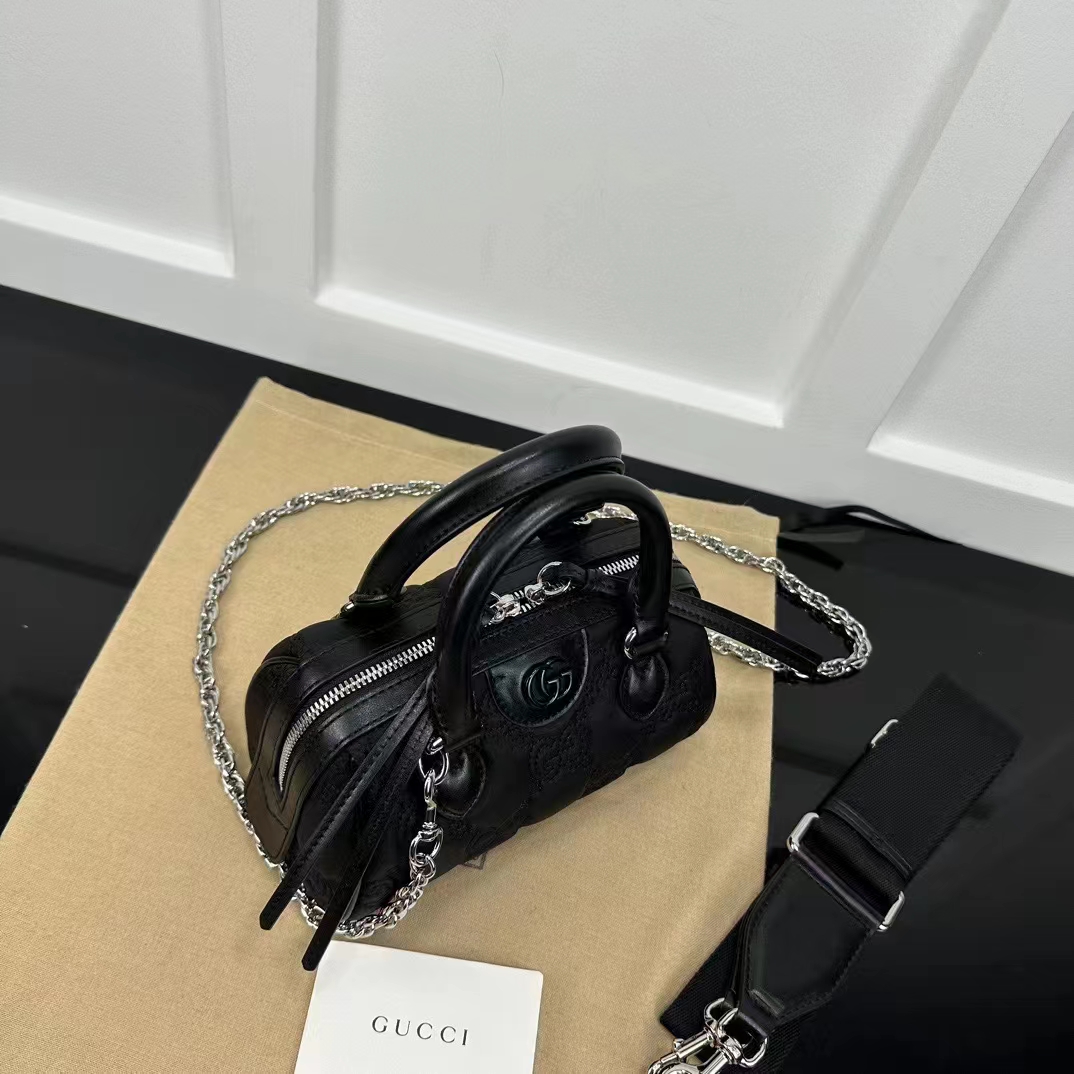 Gucci Unisex GG Matelassé Mini Bag Black GG Matelassé Nylon Leather Double G