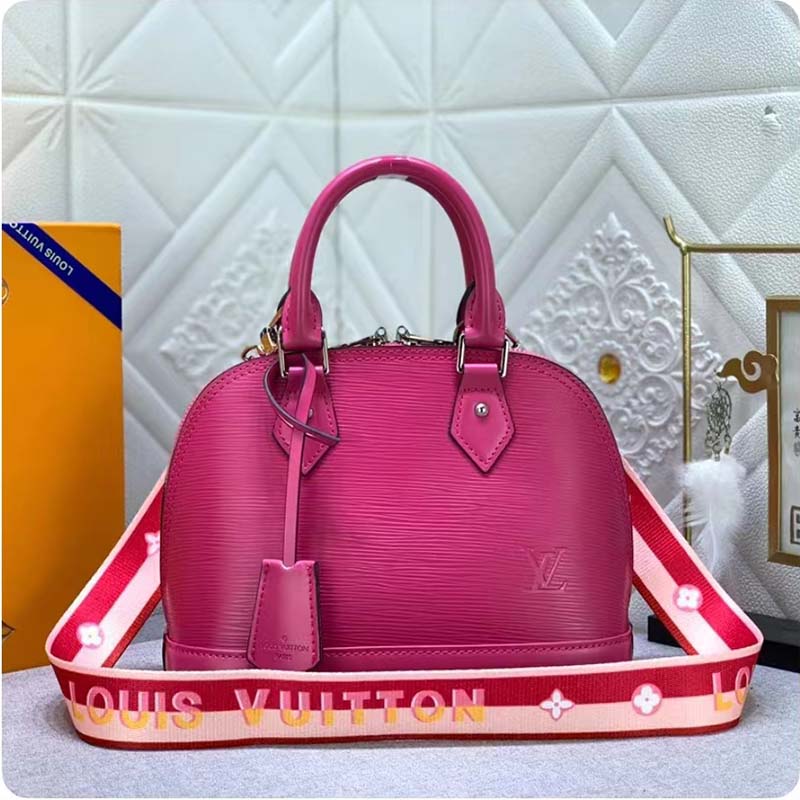 Louis Vuitton LV Women Alma BB Handbag Guimauve Purple Epi Grained Cowhide Leather
