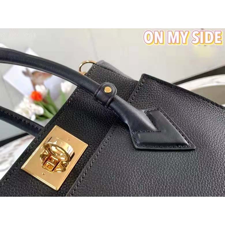 Louis Vuitton LV Women On My Side PM Handbag Black Monogram Coated Canvas Calf