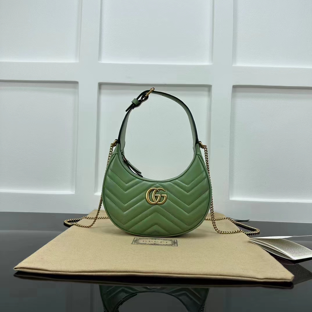 Gucci Women GG Marmont Matelassé Mini Bag Sage Green Chevron Leather