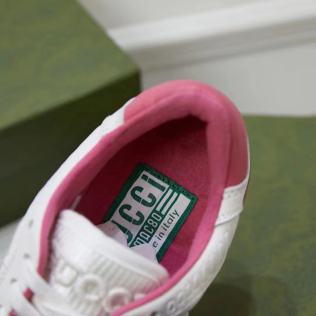 Gucci Unisex GG MAC80 Sneakers Off White Pink Leather Round Toe Rubber Flat