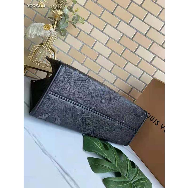 Louis Vuitton Women Onthego MM Tote Bag Black Embossed Grained Cowhide