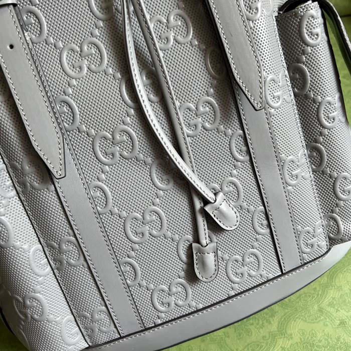 Gucci GG Unisex GG Embossed Backpack Grey GG Embossed Leather