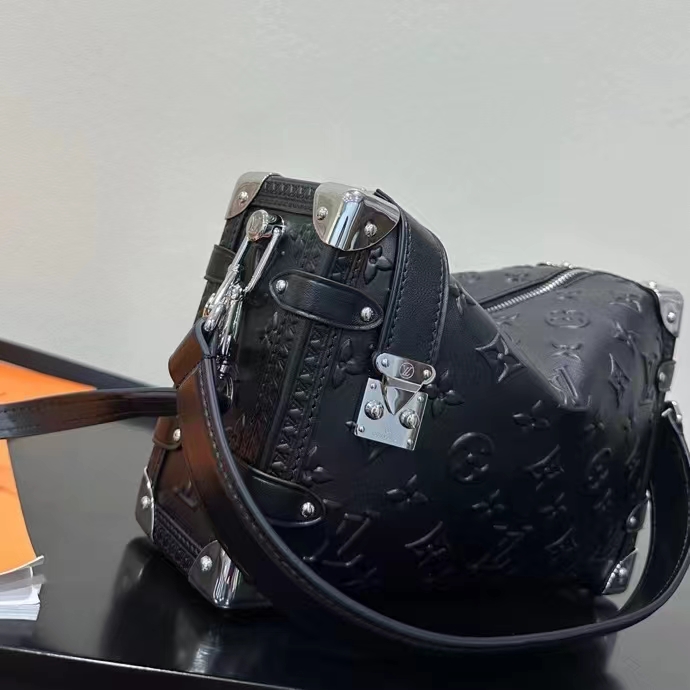 Louis Vuitton LV Women Side Trunk PM Handbag Petite Malle Black Calfskin