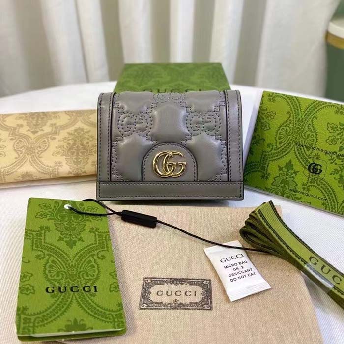 Gucci Unisex GG Marmont Card Case Wallet Grey GG Matelassé Leather Double G