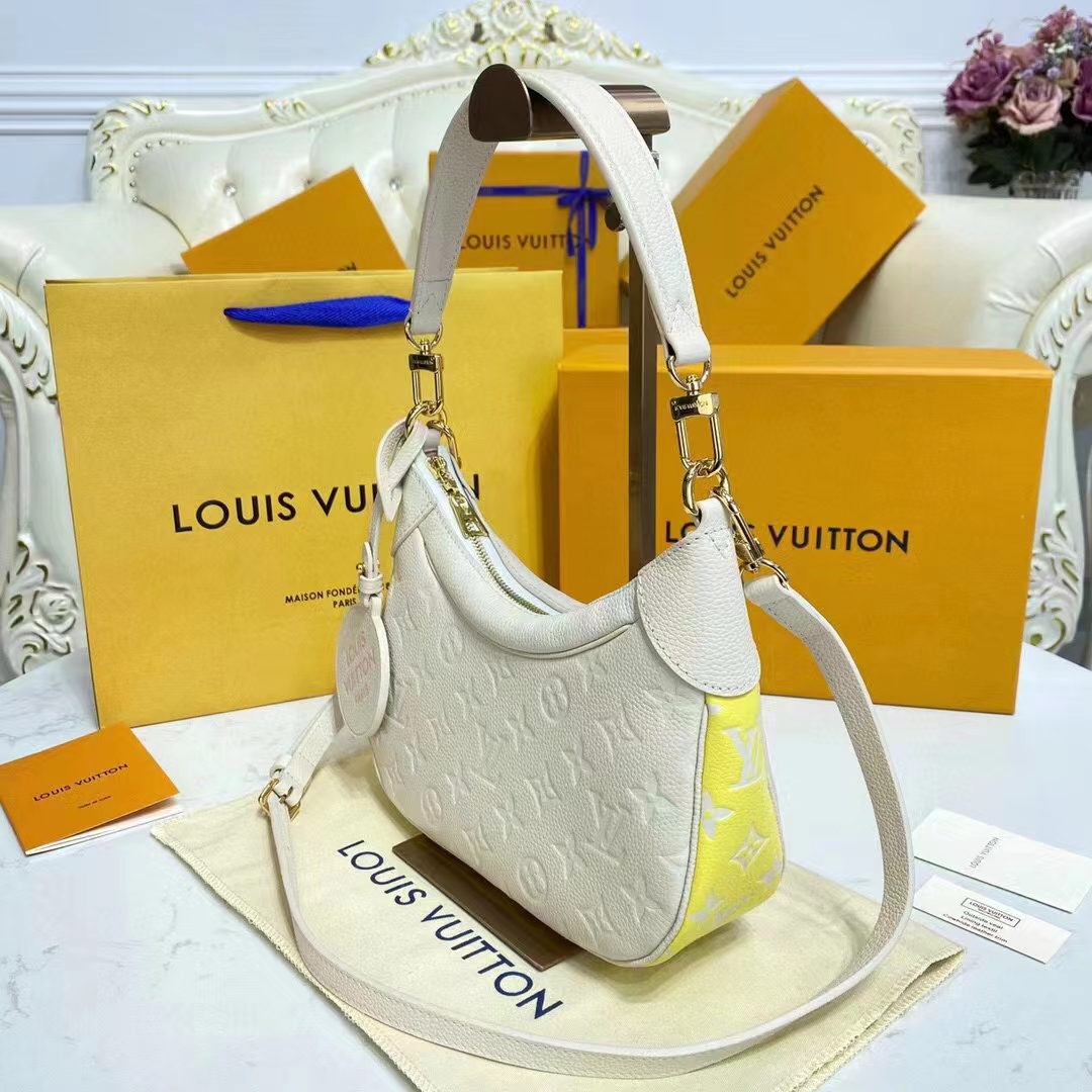 Louis Vuitton LV Women Bagatelle Beige Handbag Printed Embossed Grained Cowhide Leather