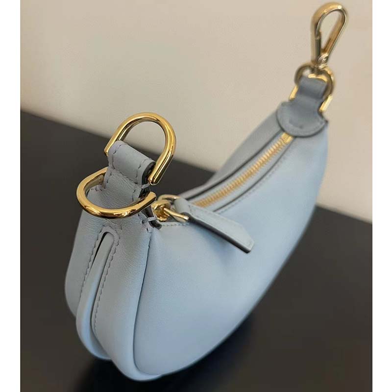 Fendi Women FF Nano Fendigraphy Light Blue Leather Charm