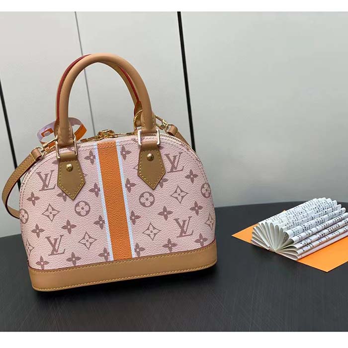 Louis Vuitton LV Women Alma BB Handbag Beige Ocher Monopaname Coated Canvas Cowhide Leather