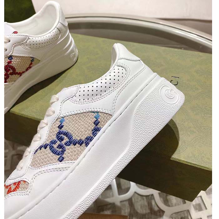 Gucci Unisex GG Sneaker White Leather Mid Heel Interlocking G 5.6 Cm Heel