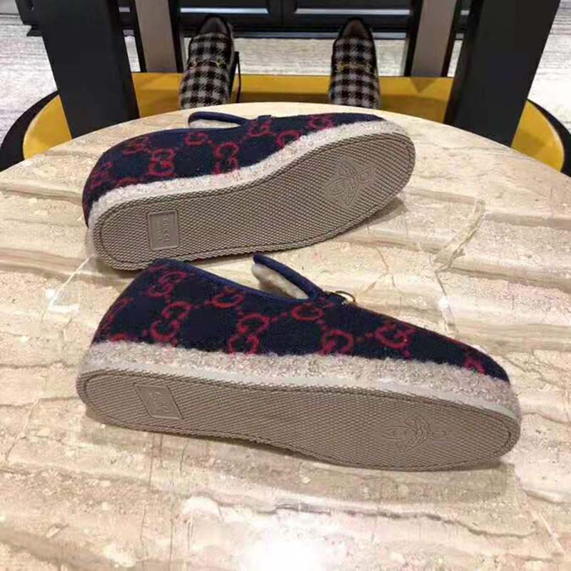 Gucci Unisex GG Wool Loafer in Blue and Red GG Wool