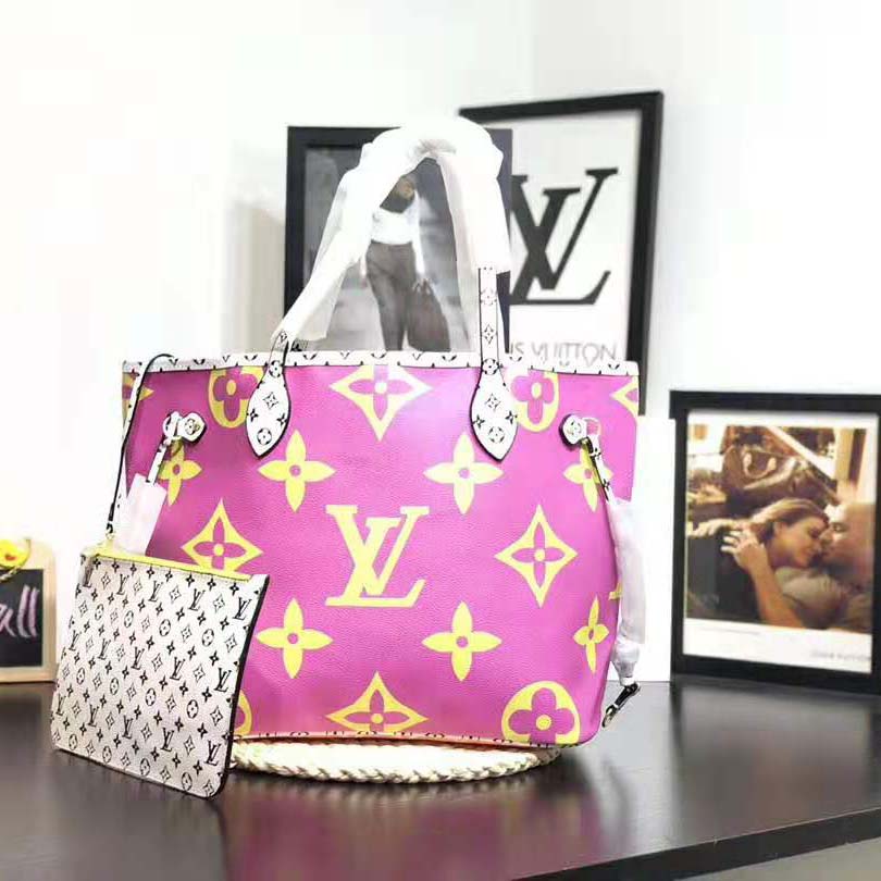 Louis Vuitton LV Women Neverfull MM Bag in Monogram Canvas-Pink
