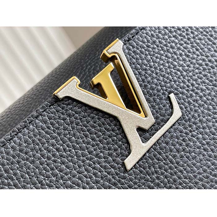 Louis Vuitton LV Women Capucines MM Handbag Black Etain Metallic Gray Taurillon Leather
