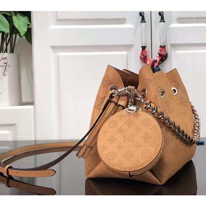 Louis Vuitton LV Women Bella Bucket Bag Mahina Arizona Brown Calfskin Calf Monogram