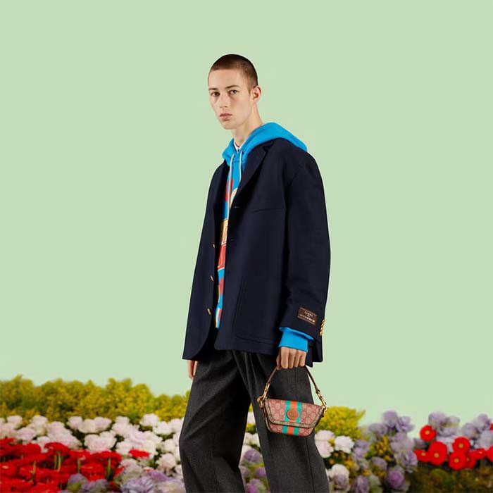 Gucci Unisex GG Top Handle Mini Bag Web Pink GG Supreme Canvas