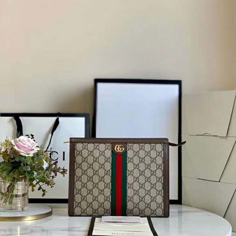 Gucci GG Unisex Ophidia Pouch Beige/Ebony GG Supreme Canvas