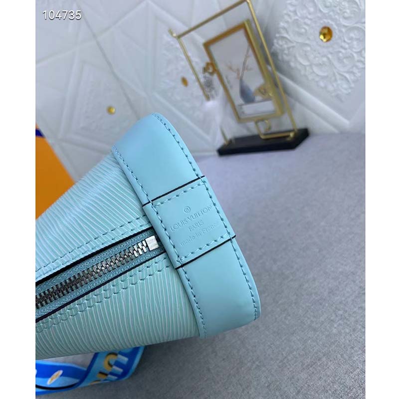Louis Vuitton LV Women Alma BB Handbag Turquoise Blue Epi Grained Cowhide Leather