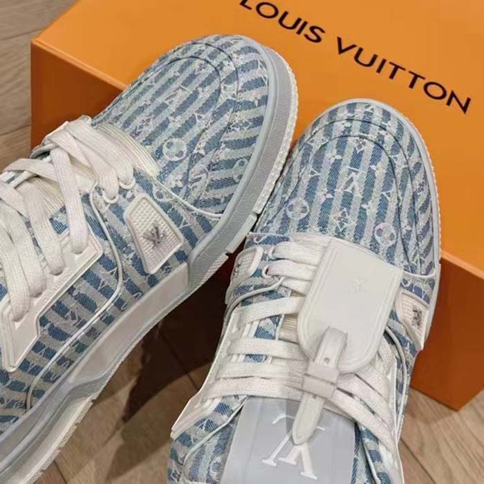 Louis Vuitton Unisex LV Trainer Sneaker Blue Monogram Textile Rubber Outsole Initials