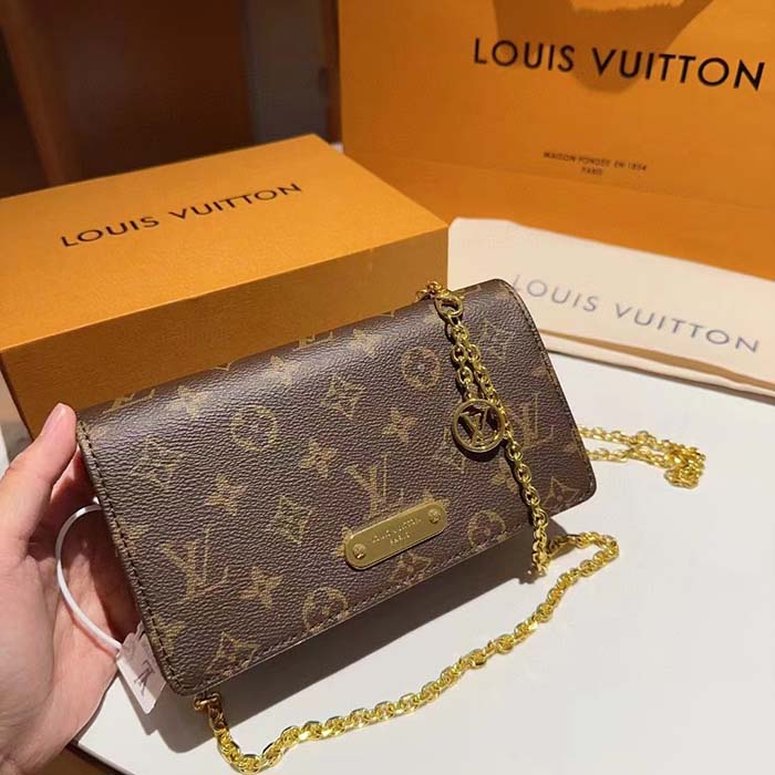 Louis Vuitton LV Women Wallet On Chain Lily Monogram Coated Canvas Flap Closure