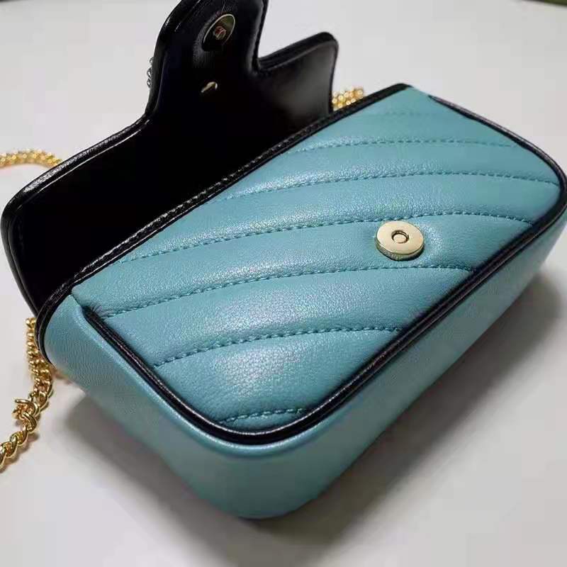 Gucci Unisex Online Exclusive GG Marmont Mini Bag Butter Light Blue Diagonal Matelassé Leather