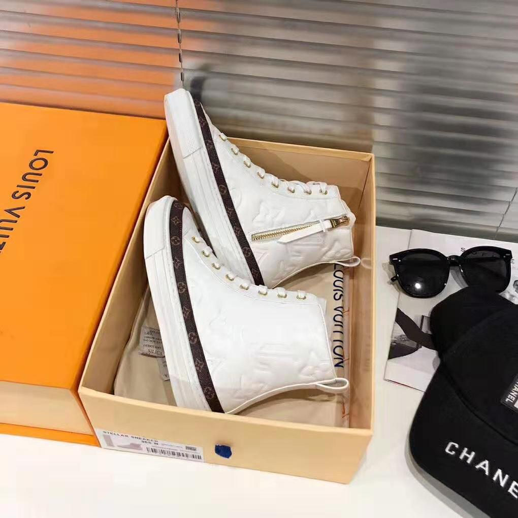 Louis Vuitton LV Women Stellar Sneaker Boot in Soft White Calfskin Leather