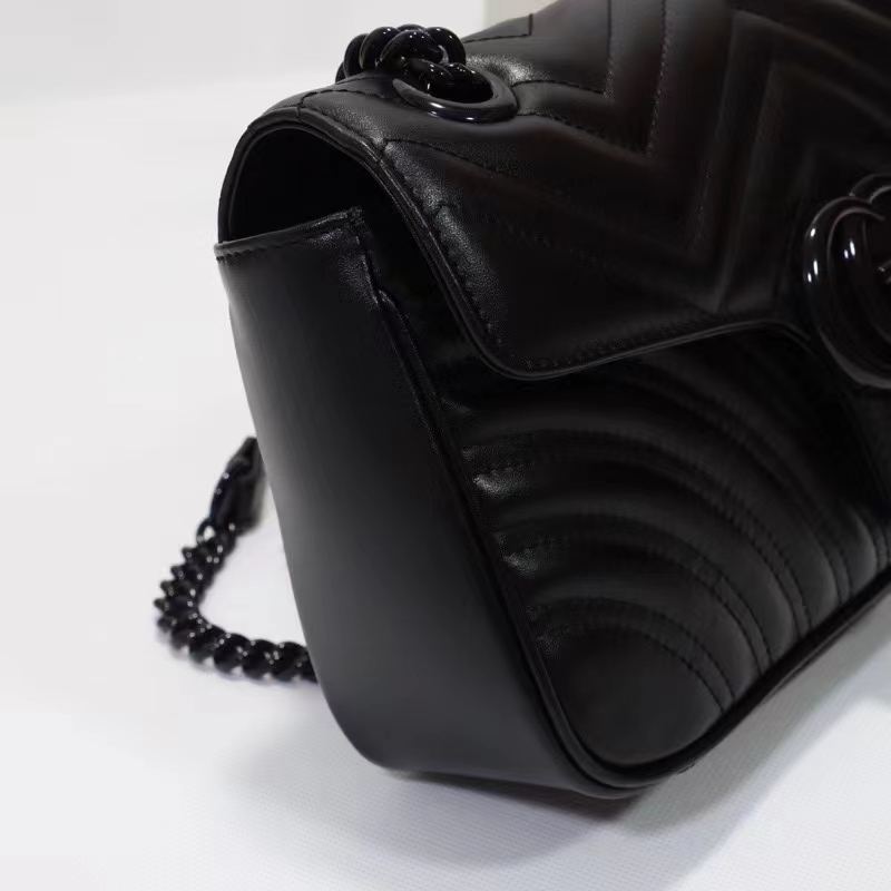 Gucci Women GG Marmont Matelassé Mini Bag Black Chevron Leather Double G
