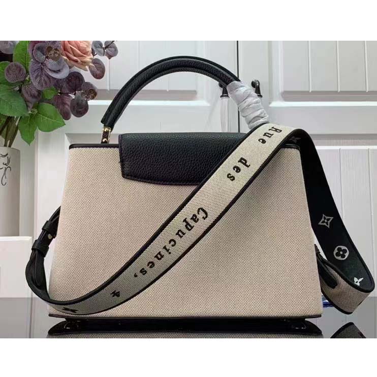 Louis Vuitton LV Women Capucines MM Handbag Black Taurillon Leather Canvas