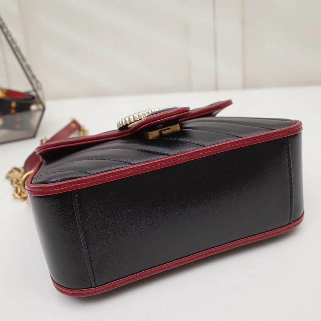 Gucci GG Women GG Marmont Mini Top Handle Bag in Black Diagonal Matelassé Leather