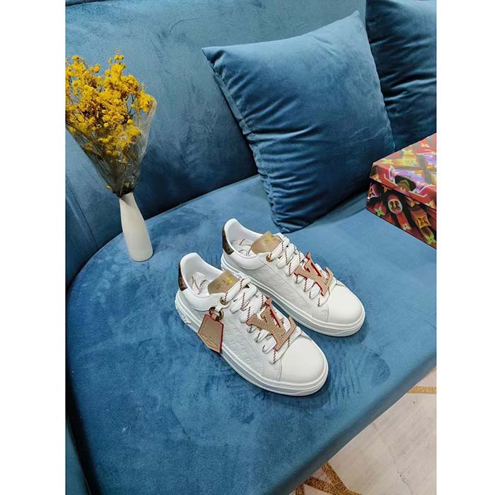 Louis Vuitton Women LV Time Out Sneaker Natural Monogram Embossed Calf Leather