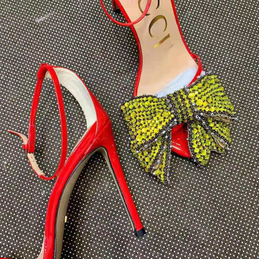 Gucci Women Patent Leather Sandal 11.4cm Thin Heel-Red