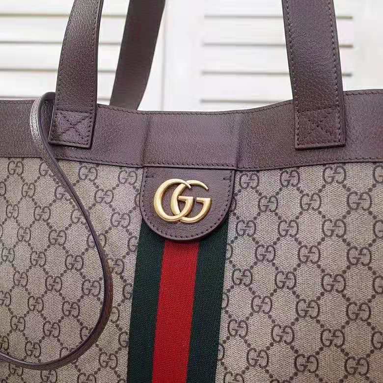 Gucci GG Unisex Ophidia Soft GG Supreme Large Tote in Beige/Ebony GG Supreme Canvas