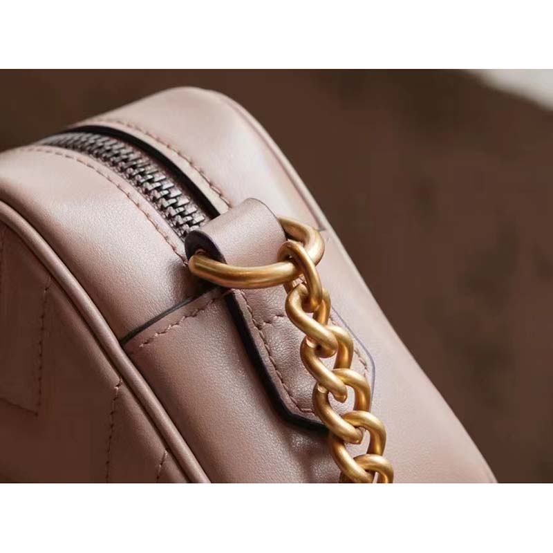 Gucci Women GG Marmont Matelassé Mini Bag Dusty Pink Matelassé Chevron Leather