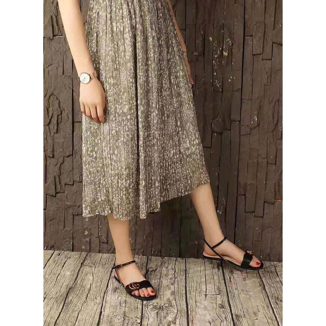 Gucci Women Leather Sandal with Double G-Black