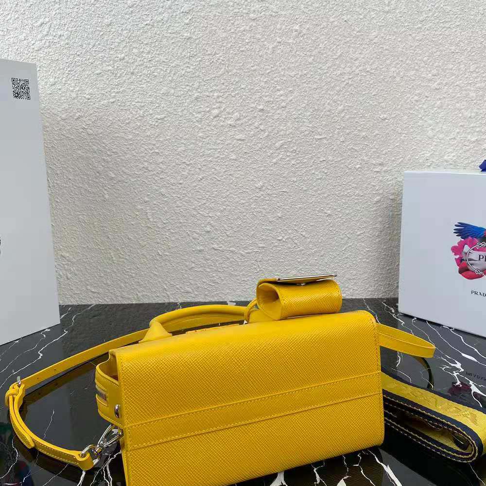 Prada Women Saffiano Leather Prada Monochrome Bag-Yellow