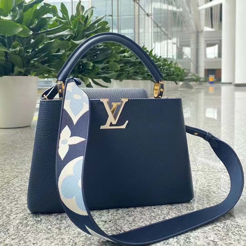 Louis Vuitton LV Women Capucines MM Handbag Blue Navy Taurillon Leather Canvas