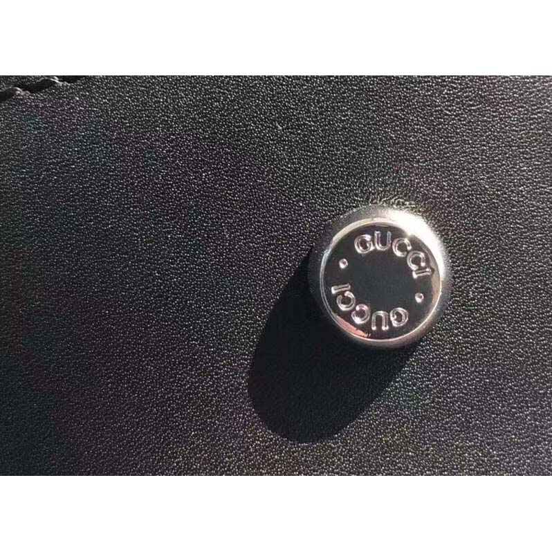 Gucci Unisex GG Embossed Tote Bag Black Leather Cotton Linen Lining