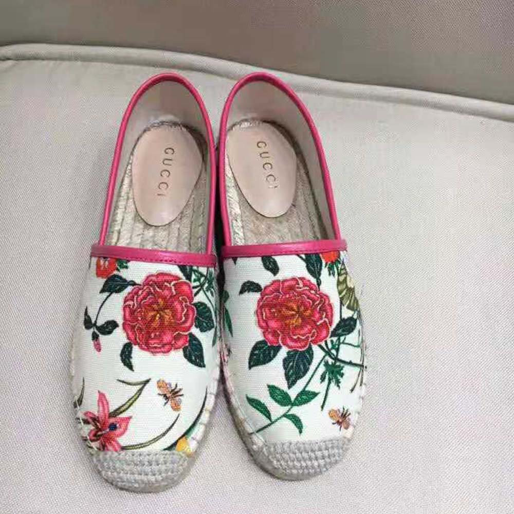 Gucci Women Flora Print Canvas Espadrille-Pink
