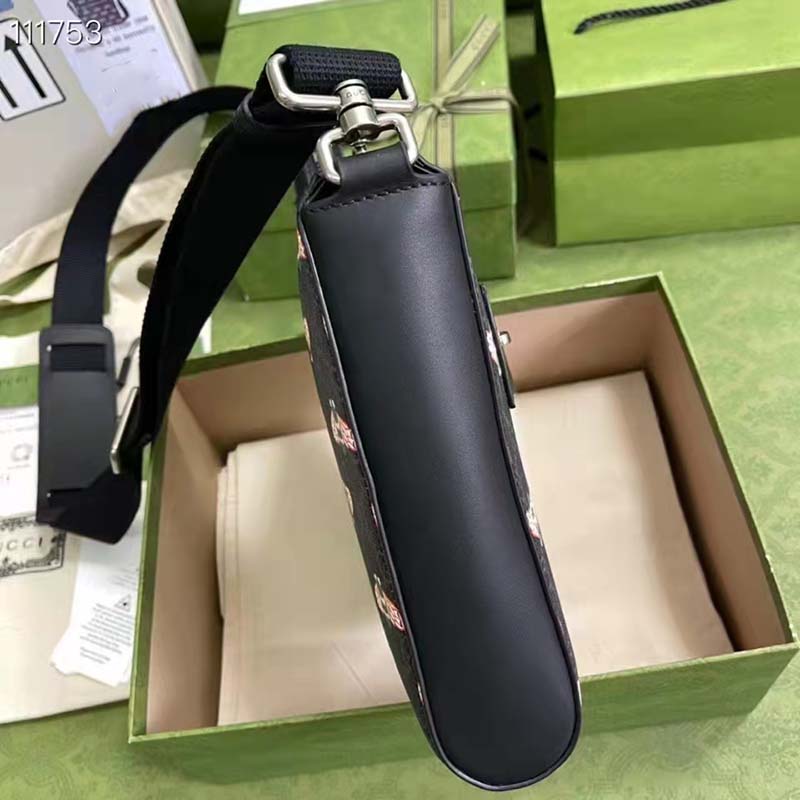 Gucci Unisex Gucci Bestiary Messenger Bag Bees Black GG Supreme Canvas