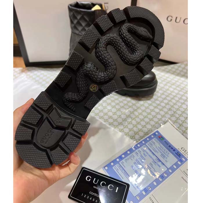 Gucci Women Ankle Boots Black GG Supreme Canvas Rubber Lace-Up High Heel