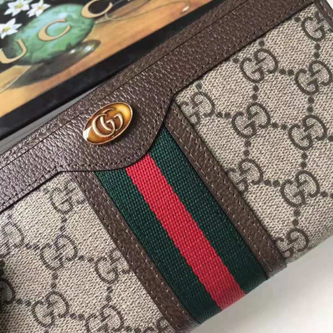 Gucci GG Unisex Ophidia GG Zip Around Wallet in Beige/Ebony GG Supreme Canvas