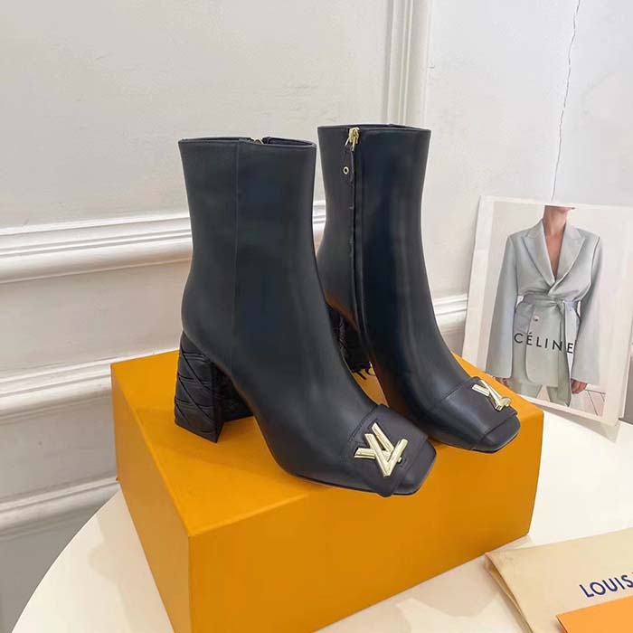 Louis Vuitton LV Women Shake Ankle Boot Black Lambskin Side Zip Leather Outsole