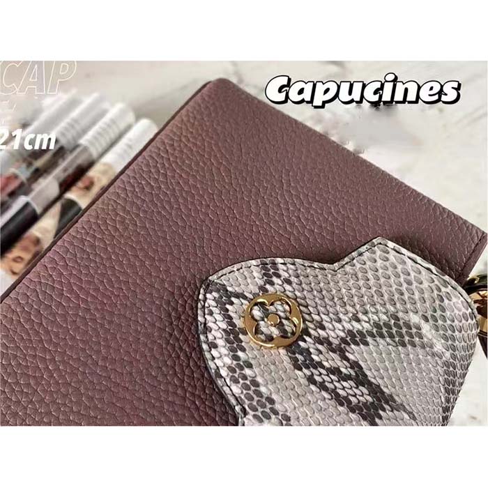 Louis Vuitton LV Women Capucines Mini Handbag Taupe Taurillon Python Leather