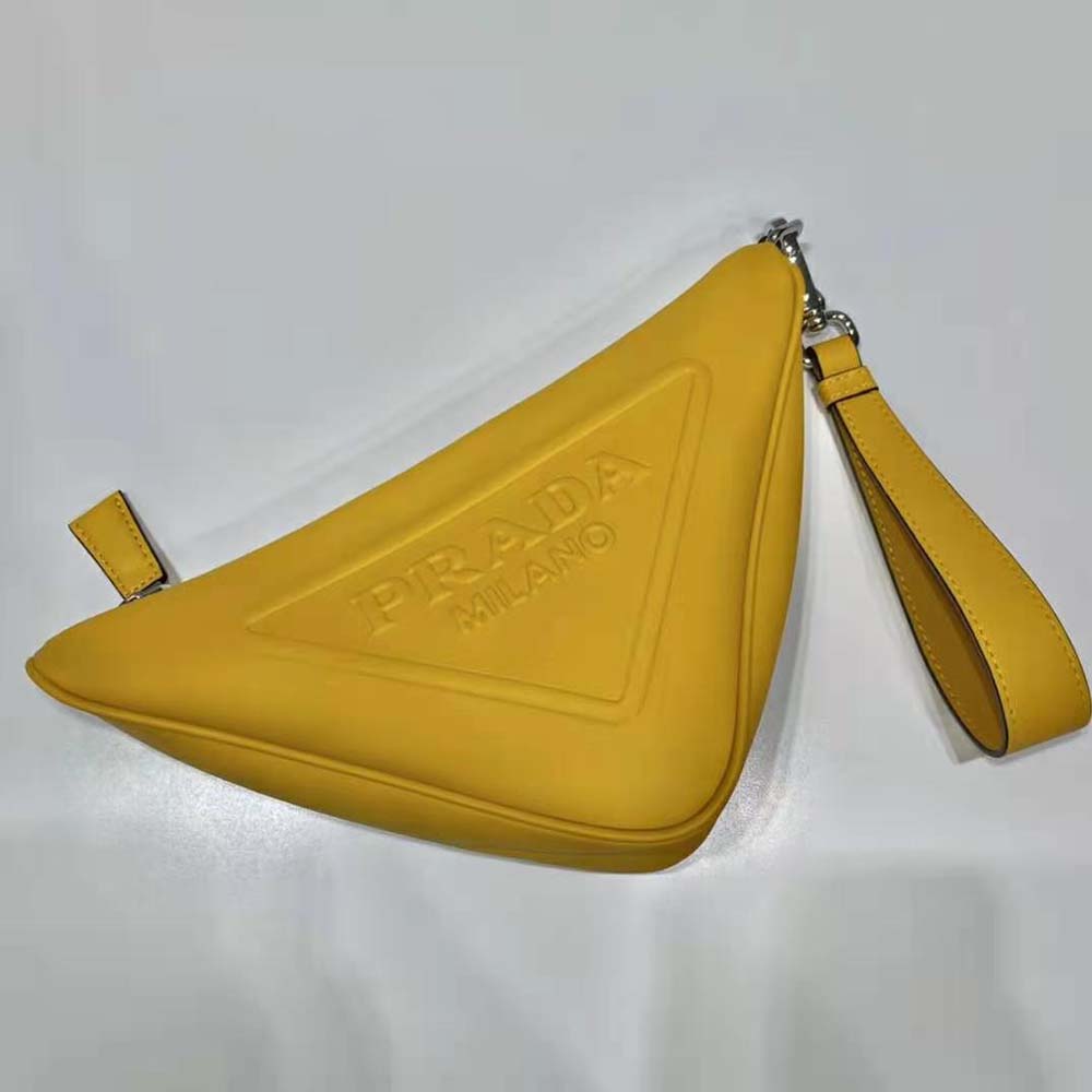 Prada Women Leather Triangle Leather Pouch-Yellow