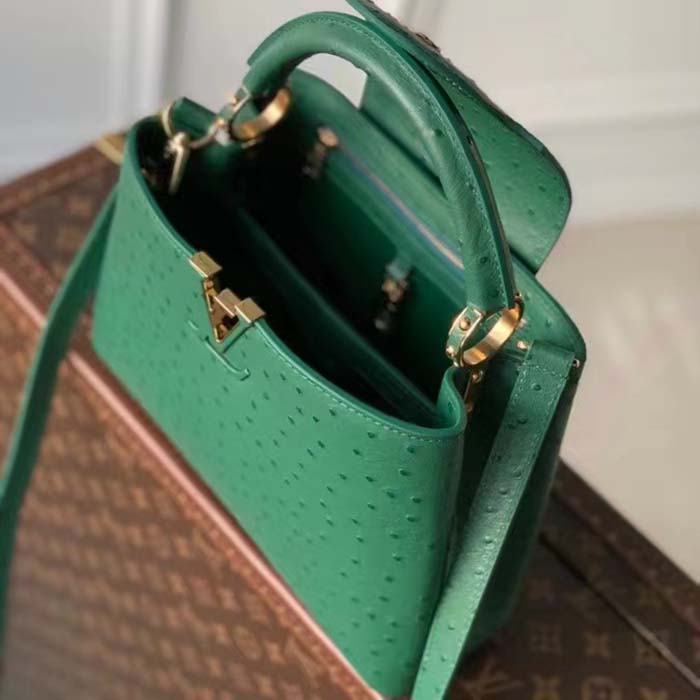 Louis Vuitton LV Women Capucines BB Menthe Mint Ostrich Leather Monogram Flower