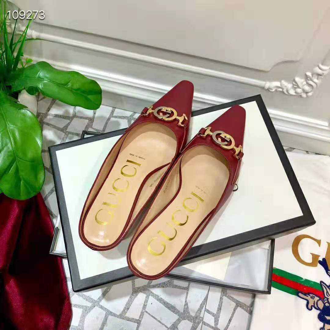 Gucci Women Zumi Leather Slide 4.6 cm Height-Maroon