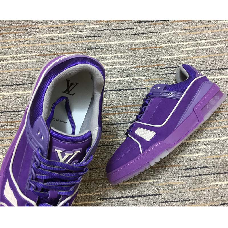 Louis Vuitton LV Unisex Trainer Sneaker Purple Metallic Canvas Rubber Outsole Monogram Flowers