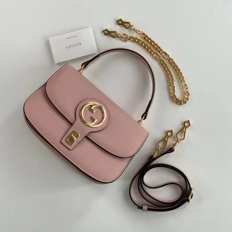 Gucci Women GG Blondie Top-Handle Bag Light Pink Leather Round Interlocking G
